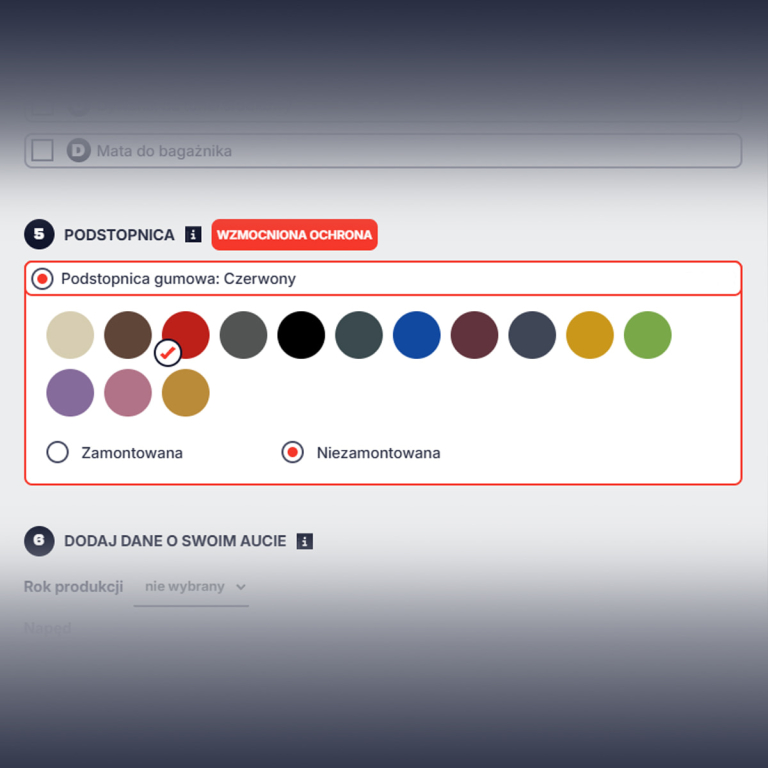 Zrzut ekranu konfiguratora kolorów podstopnicy na stronie evadywaniki.pl