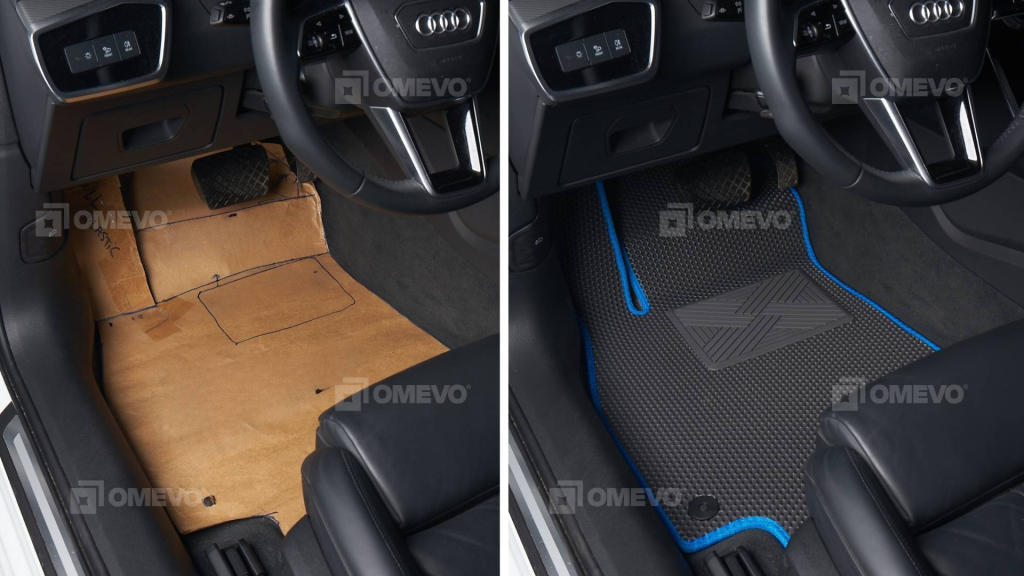 dywaniki szyte na miarę OMEVO szare z niebieskim