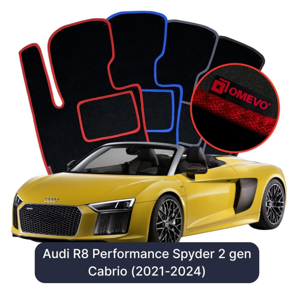 Welurowe Dywaniki samochodowe OMEVO do Audi R8 Performance Spyder 2 gen Cabrio (2021-2024)