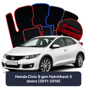 Dywaniki Welurowe OMEVO do Honda Civic 9 gen Hatchback 5 drzwi (2011-2016)