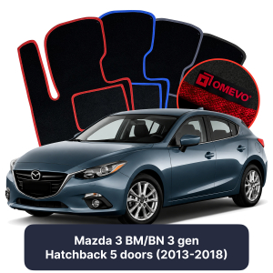 Dywaniki Welurowe OMEVO do Mazda 3 BM/BN 3 gen Hatchback 5 drzwi (2013-2018)