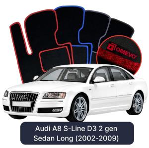 Dywaniki Welurowe OMEVO do Audi A8 S-Line D3 2 gen Sedan Long (2002-2009)