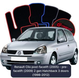 Dywaniki Welurowe OMEVO do Renault Clio polift(2005) - przedlift(2009) 2 gen Hatchback 3 drzwi (1998-2012)