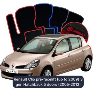 Dywaniki Welurowe OMEVO do Renault Clio przedliftingowy (do 2009) 3 gen Hatchback 5 drzwi (2005-2012)