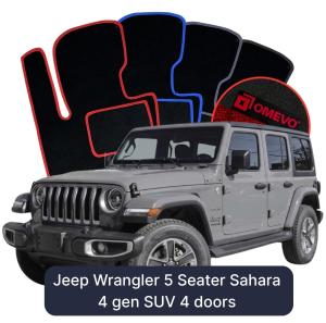 Dywaniki Welurowe OMEVO do Jeep Wrangler 5-osobowy Sahara 4 gen SUV 4 drzwi (2017-2026)