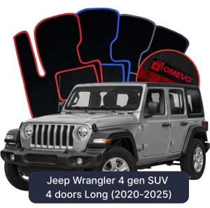 Dywaniki Welurowe OMEVO do Jeep Wrangler 4 gen SUV 4 drzwiLong (2020-2025)