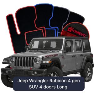 Dywaniki Welurowe OMEVO do Jeep Wrangler Rubicon 4 gen SUV 4 drzwi Long (2017-2026)