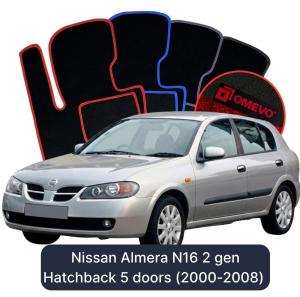 Dywaniki Welurowe OMEVO do Nissan Almera N16 2 gen Hatchback 5 drzwi (2000-2008)
