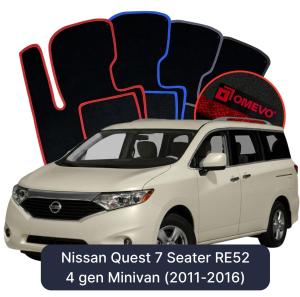 Dywaniki Welurowe OMEVO do Nissan Quest 7-Osobowy RE52 4 gen Minivan (2011-2016)
