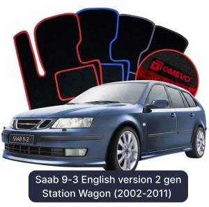Dywaniki Welurowe OMEVO do Saab 9-3 Wersja angielska 2 gen Kombi (2002-2011)