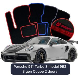 Dywaniki Welurowe OMEVO do Porsche 911 Turbo S model 992 8 gen Coupe 2 drzwi (2019-2026)