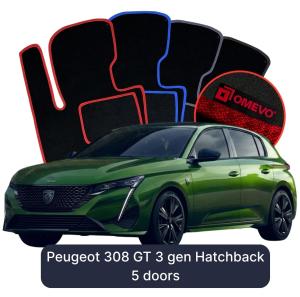 Dywaniki Welurowe OMEVO do Peugeot 308 GT 3 gen Hatchback 5 drzwi (2021-2026)
