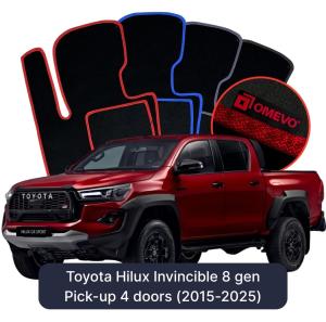 Dywaniki Welurowe OMEVO do Toyota Hilux Invincible 8 gen Pick-up 4 drzwi (2015-2025)